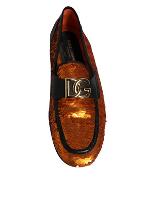 Orange Sequin Embellished Men Loafers Shoes