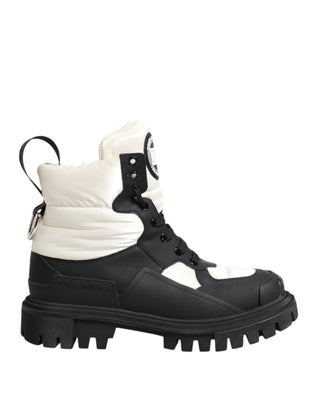 Black White Padded Lace Up Short Boots Shoes