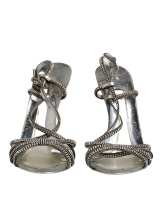 Silberne Strass-Riemchen-Heels-Sandalen