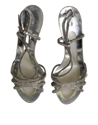 Silberne Strass-Riemchen-Heels-Sandalen