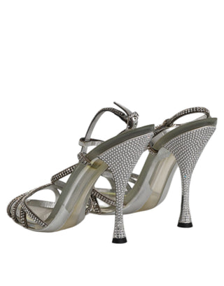 Silberne Strass-Riemchen-Heels-Sandalen
