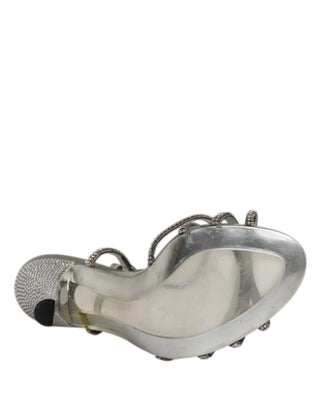 Silberne Strass-Riemchen-Heels-Sandalen