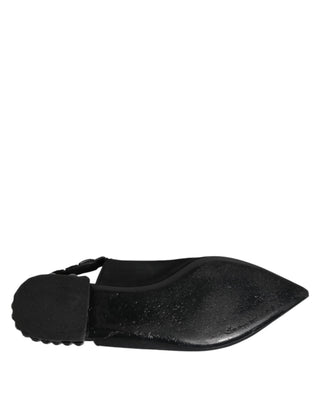 Black Crystal Charmeuse Slingback Shoes