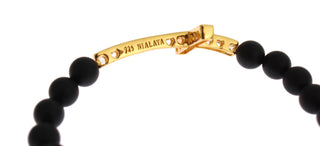 Pulsera de plata 925 CZ Cruz de oro de piedra ónice mate