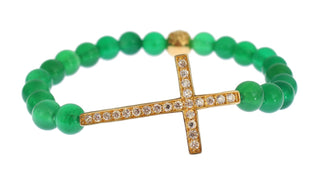 Pulsera de plata 925 CZ Cruz de oro de piedra jade