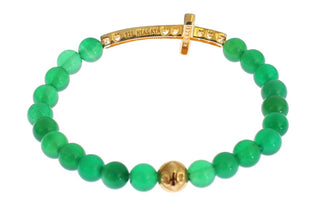 Pulsera de plata 925 CZ Cruz de oro de piedra jade
