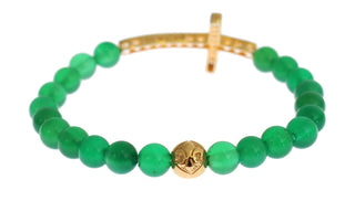 Pulsera de plata 925 CZ Cruz de oro de piedra jade