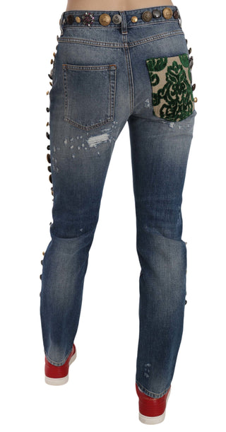 Pantalones de Mezclilla con Botones Distressed y Embellecidos