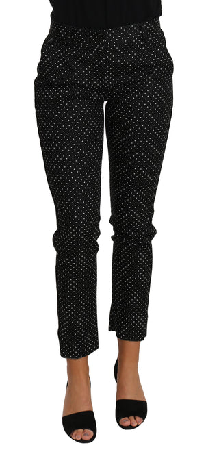 Schwarzes Kleid Gepunktete Cropped Straight Pants