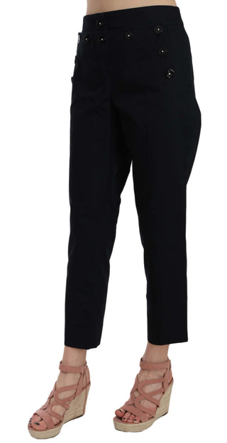 Pantalones Cortos con Botones Frontales Embellecidos Negros