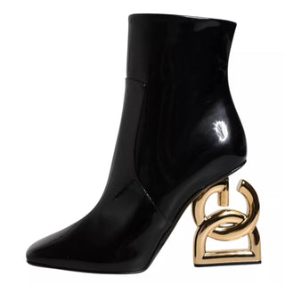Schwarze Jackie Leder-Wadenstiefel