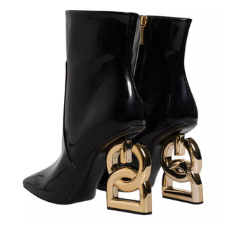 Schwarze Jackie Leder-Wadenstiefel