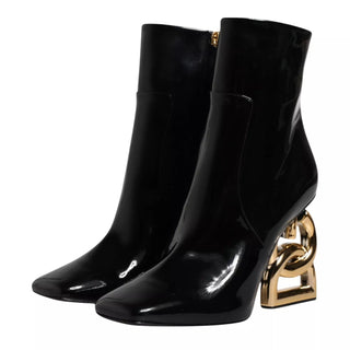 Schwarze Jackie Leder-Wadenstiefel