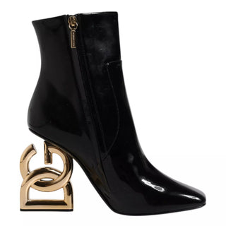 Schwarze Jackie Leder-Wadenstiefel