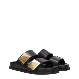 Black Leather Slippers