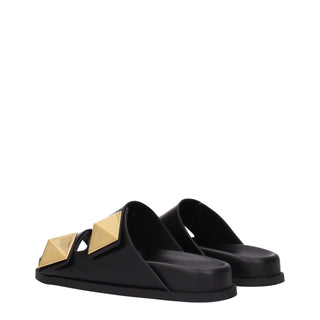 Black Leather Slippers