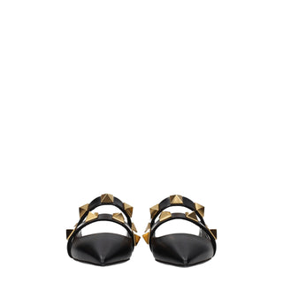 Black Leather Mules