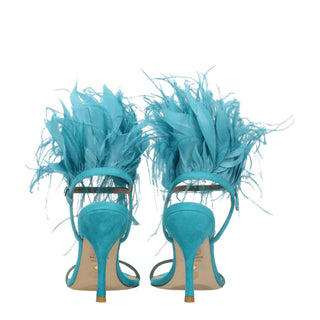 Green Leather Stiletto Heel Sandals