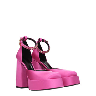 Pinke Satin-Plateaupumps