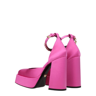 Pinke Satin-Plateaupumps