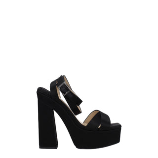 Schwarze Satin-Plateausandalen