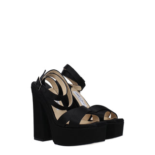 Schwarze Satin-Plateausandalen