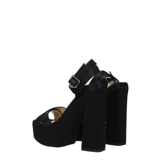 Schwarze Satin-Plateausandalen