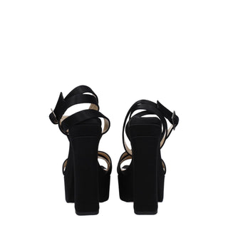 Schwarze Satin-Plateausandalen