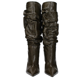 Green Leather High Heel Boots