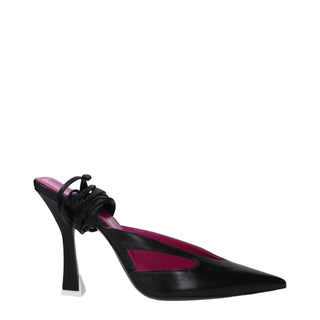 Black Leather Stiletto Heel Sandals