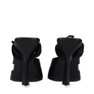 Black Leather Stiletto Heel Sandals