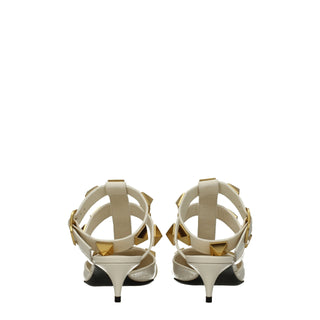 Beige Leather Stiletto Heel Sandals