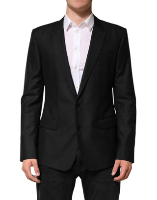 Schwarzer Blazer aus Wolle, einreihig