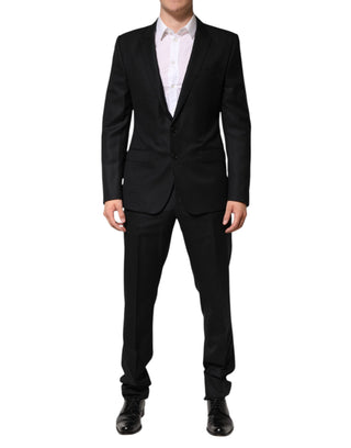 Traje de dos piezas de jacquard negro de un solo botón