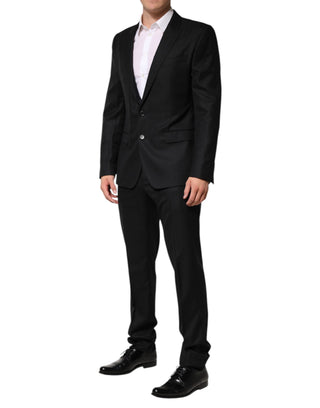 Traje de dos piezas de jacquard negro de un solo botón