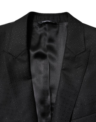 Traje de dos piezas de jacquard negro de un solo botón