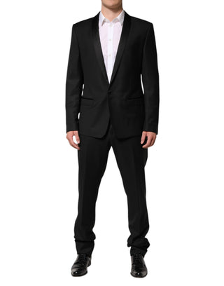 Traje de dos piezas de lana negra para hombre de un solo botón