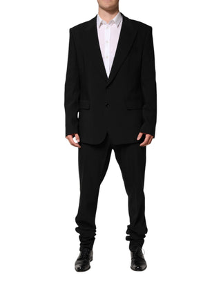Traje de dos piezas negro de algodón de un solo botón