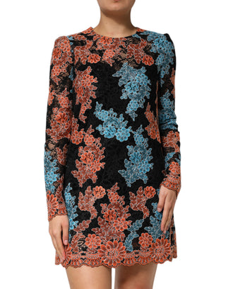 Vestido mini recto con bordado floral multicolor