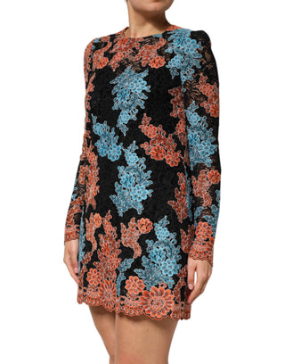 Vestido mini recto con bordado floral multicolor