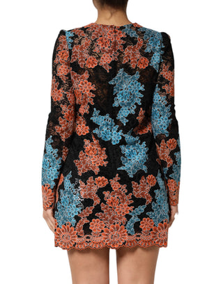 Vestido mini recto con bordado floral multicolor