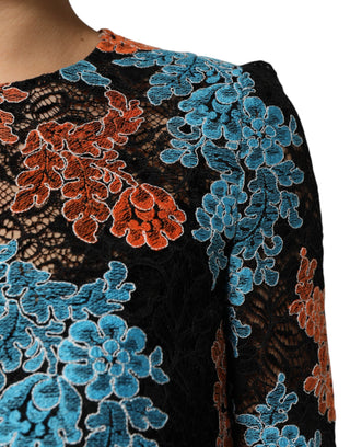 Vestido mini recto con bordado floral multicolor