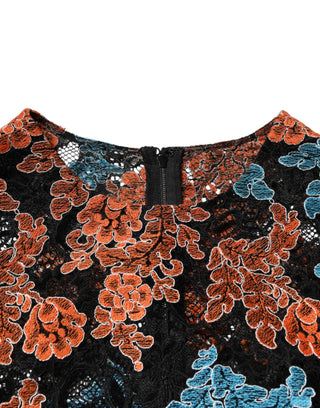 Vestido mini recto con bordado floral multicolor