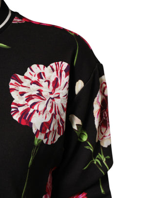 Top de algodón negro con estampado floral y mangas cortas
