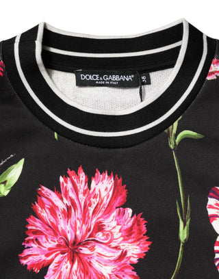 Top de algodón negro con estampado floral y mangas cortas