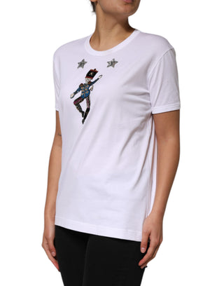 White Cotton Sequin Embellished Top T-shirt