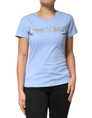 Camiseta azul de manga corta adornada con lentejuelas Love Story