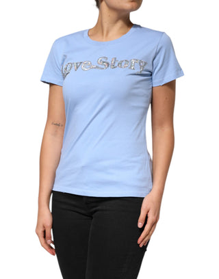 Camiseta azul de manga corta adornada con lentejuelas Love Story