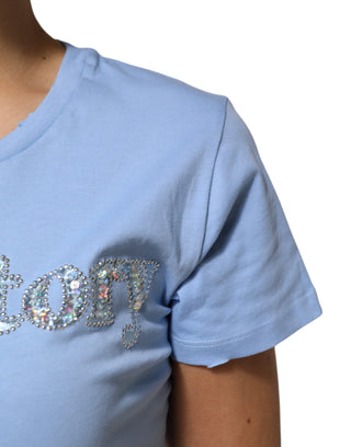 Camiseta azul de manga corta adornada con lentejuelas Love Story