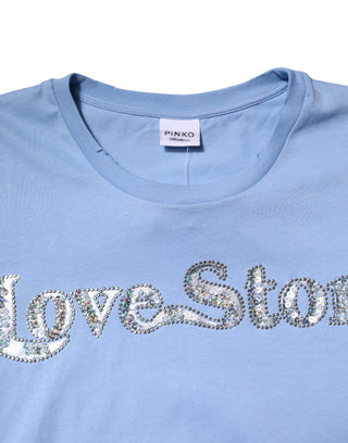 Camiseta azul de manga corta adornada con lentejuelas Love Story